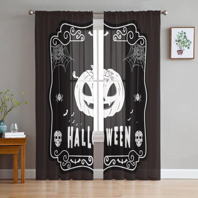 Halloween Lebka Hlava Horor Tylové Závěsy Do obývacího pokoje Ložnice Dekorace Průhledný šifon Průsvitný voál Okenní závěs