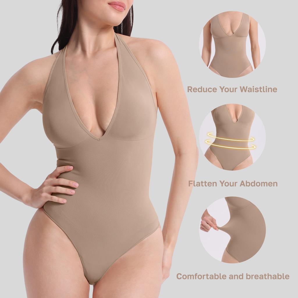 Shapewear for Women Tummy Control Bodysuit Deep V Neck Thong Body Shaper Halter Slimming Romper Going Out Leotards