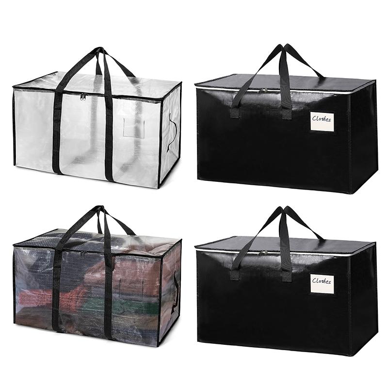 Transparent Large Capacity Woven Storage Bag,Quilted Storage Bag,Closet Type Waterproof Double Zipper Portable Clothing Storage