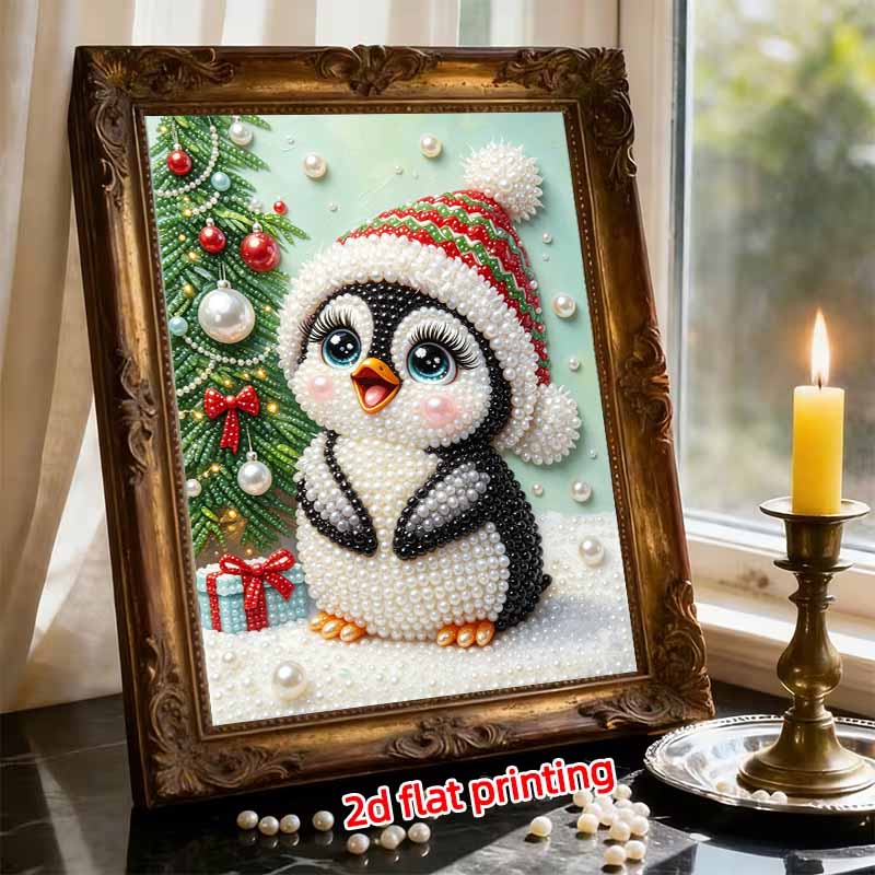 Frameless Pearl Painting Kit Cute Penguin Aesthetic Wall Art DIY Sparkling Bead Canvas Room Decor Creative Craft