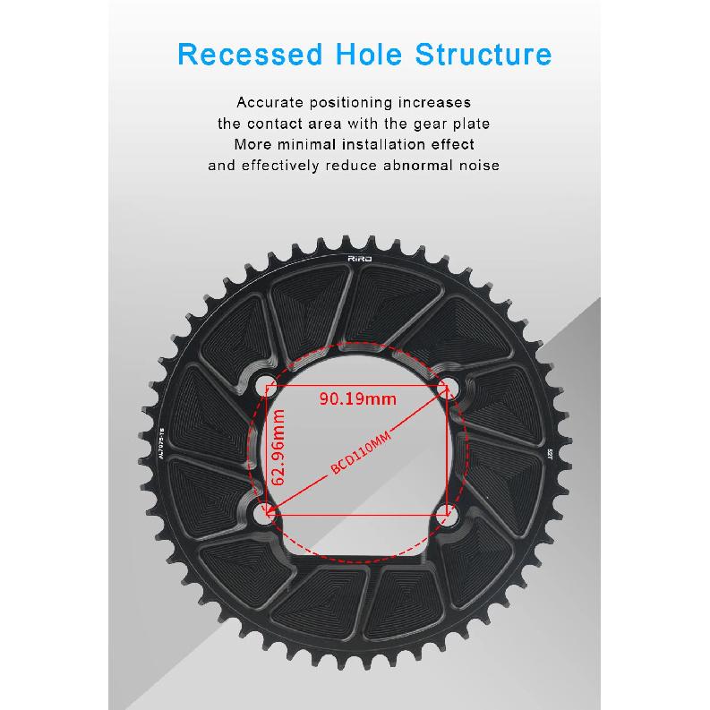 RIRO 4-Bolts 110BCD Single Chainring, 46/48/50/52/54/56/58T Road Bike Chainwheel, Compatible with Shimano 105/FC-R7000/R8000