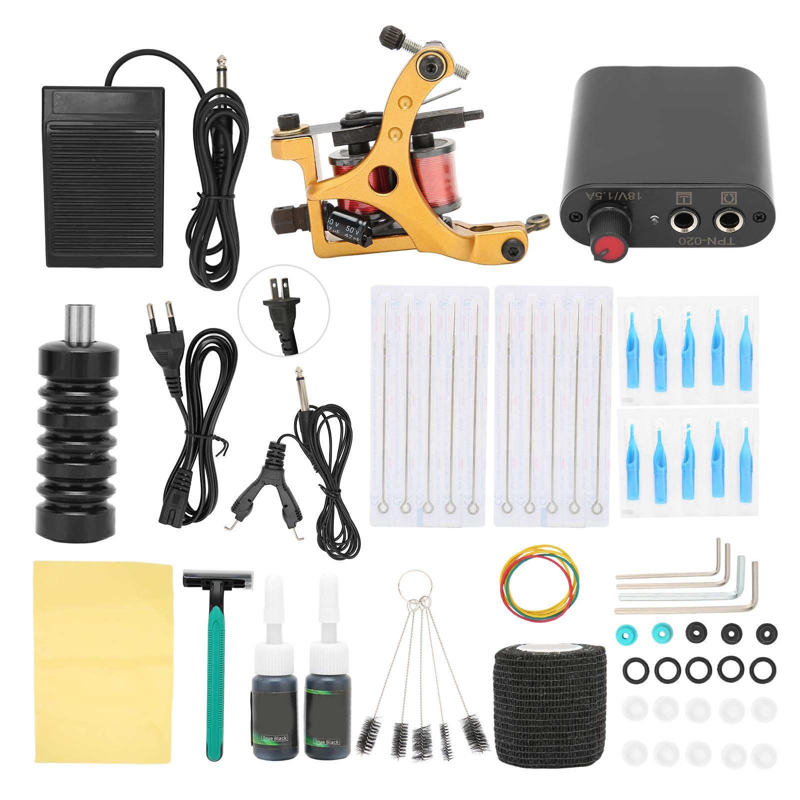

10 Wraps Tattoo Coil Machine Kit Mini Tattoo Power Supply Complete Tattoo Machine Set 90-265V