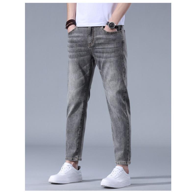 Spring and Summer Thin Men's Jeans Stretchy Slim Small Straight Trousers
