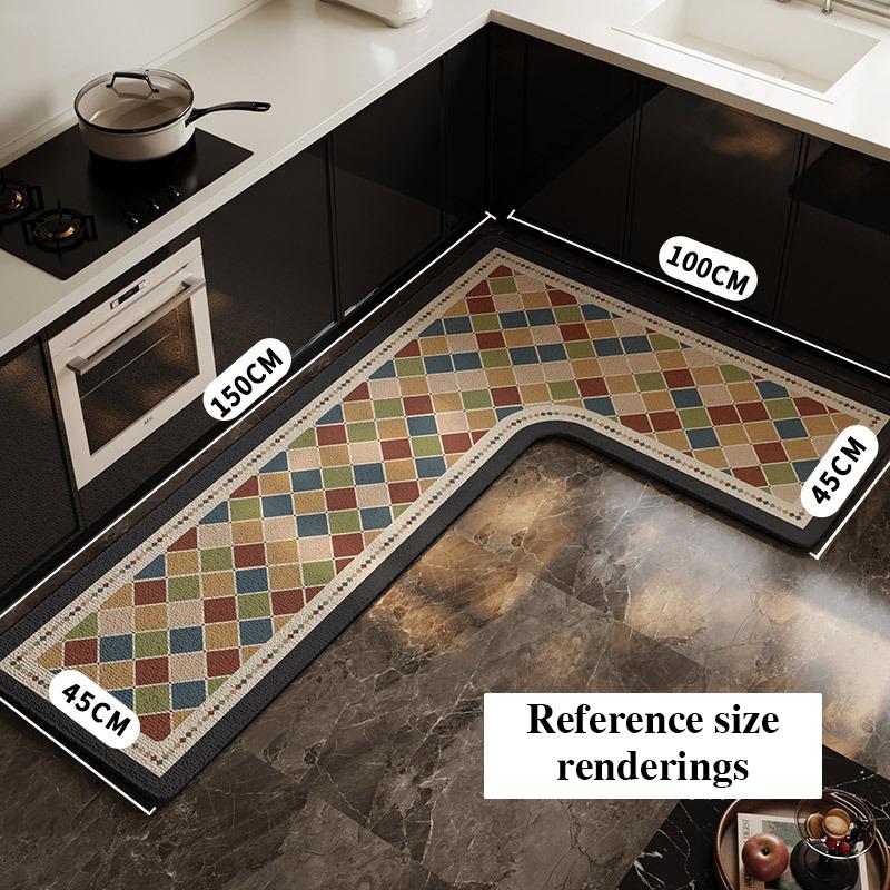 Alfombra de Cocina Impermeable Antideslizante Resistente al Desgaste Alfombra en Forma de L Minimalista Líneas Geométricas Alfombras Decoración del Hogar