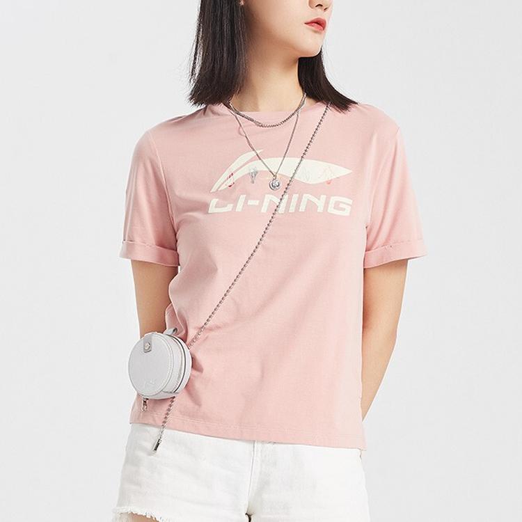 Li Ning Sportmode Serie Lockeres Kurzarm T-Shirt Damen Tops Nebel-Rosen-Pink AHSQ258-2
