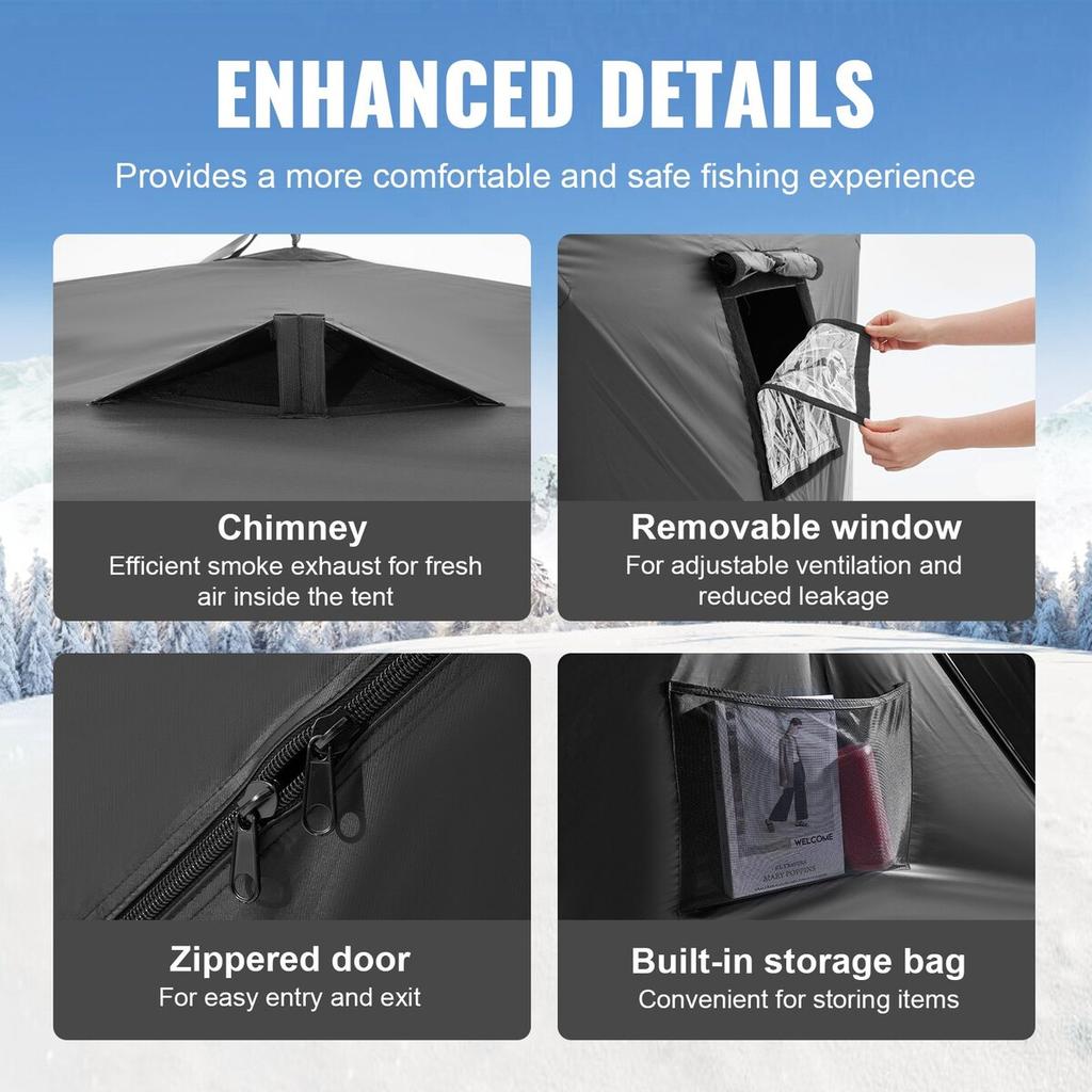 Portable Ice Shelter, 6-8 Person Pop-Up Ice Fishing Tent, 70 Square Feet Fishable Area, Ice Shanty for Winter Fishing, Waterproof Oxford Ice Cube with