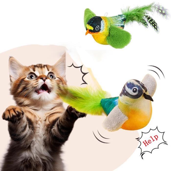 Self-Playing Cat Toy: Automatic Hanging Bird With Catnip & Chirping Sound, Mental Stimulation Teaser For Kittens Exercise