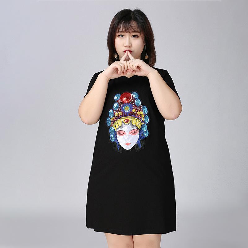 Plus Size Women's Dresses V-neck Short-sleeved T-shirt Dress