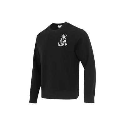 Nike Logo Print Sport Casual Crew Neck Fleece Sweatshirt Men Tops Black DQ4073-010