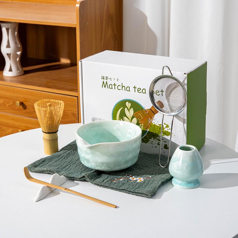 4-8PCS crystal Matcha Tea Set Matcha Ceramic Bowl, Food-Grade Whisk, Handmade Bamboo Tea Whisk, Tea Scoop Ceremony Diy Tools
