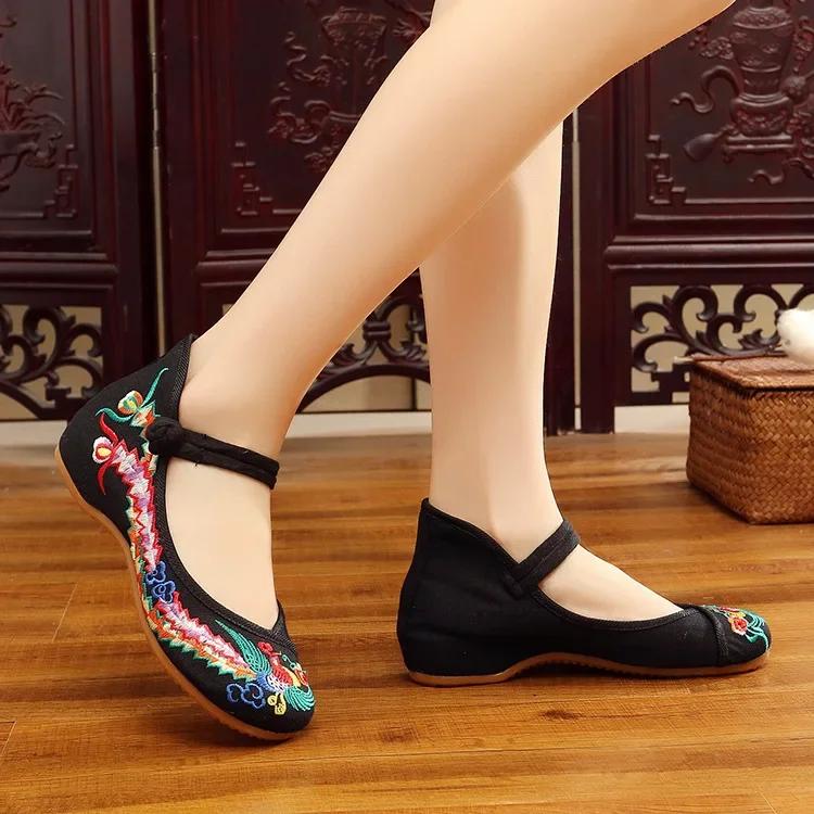 Mode Vintage Femme Chaussures en Tissu Élégant Style Ethnique Décontracté Broderie Streetwear Style Chinois Chaussures Femme Été