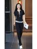 Women's Summer 2025 Fashion: Casual Short Sleeve Two-Piece Set with Wide Leg Pants