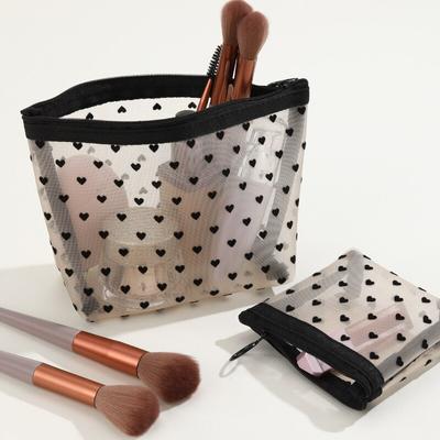 Roztomilý zips s čiernym srdcom s potlačou Puzdro na ceruzku Vrecúško na ceruzku Priehľadná sieťovina Kozmetické vrecúška na make-up Držiak na puzdro Pohodlné prenášanie
