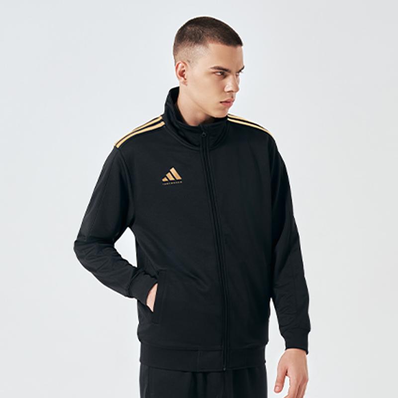 Adidas Vintage Sports Solid Color Stand Collar Casual Logo Jacket Unisex Jacket Black Gold TR90JT-BG