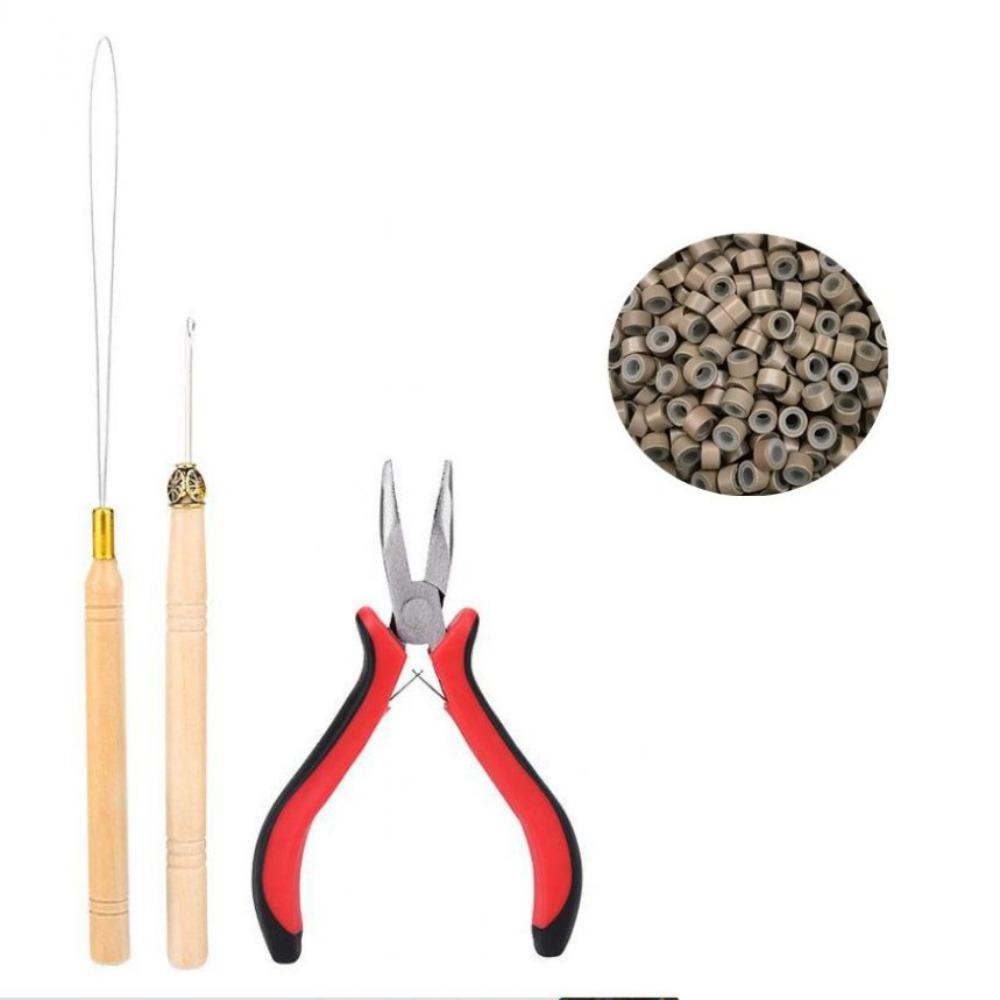 Hook Needle Hair Extensions Tools Kit Pulling Needle Micro Beads Plier  for Hair Extensions