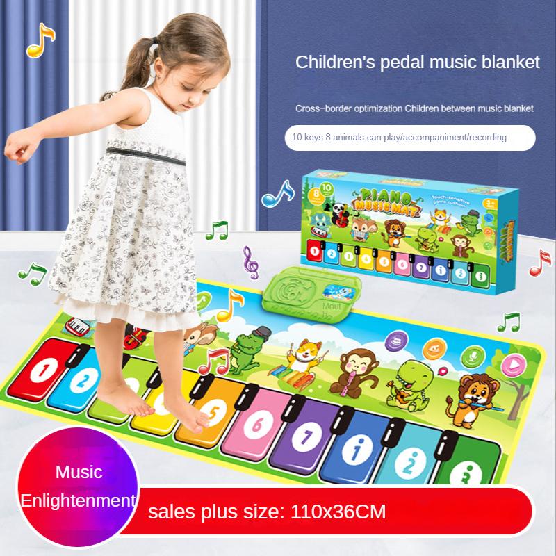 110x36cm Musical Piano Mat Toddlers Floor Violin Keyboard Dance Mat with 8 Instruments Sounds Baby Mat Study Educational Toys
