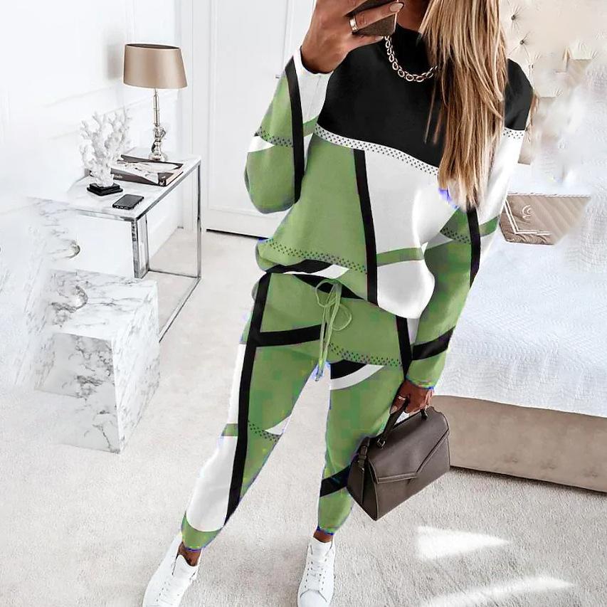 Contrast Piping Top & Drawstring Pants Set Women 2pcs Clothes Set Autumn Winter Sweatshirt Sweatpants