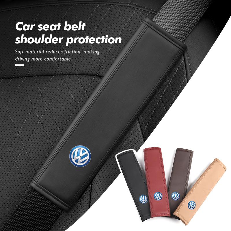 For Volkswagen VW Universal Car Safety Belt Shoulder Cushion Leather Cover Relief Pad Scirocco Passat Polo B5 B6 B7 CC Tiguan Ru0