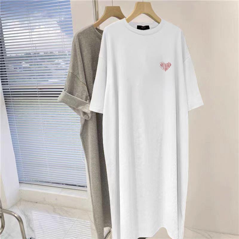 Large Size Women's Pure Cotton Short-sleeved T-shirt Dress, Summer Top, Fat Mm To Cover The Belly, Age Reduction and Thin Knee Dress