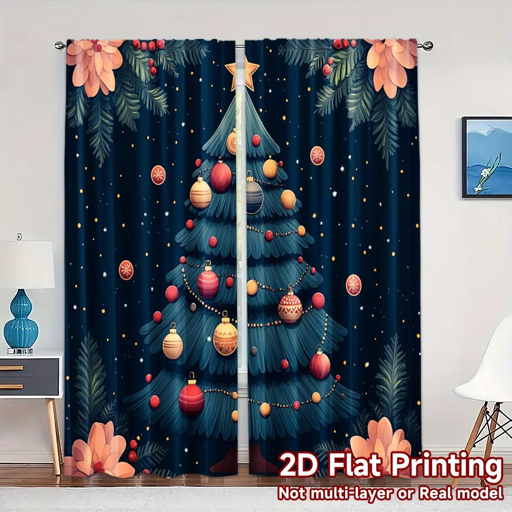 2pcs,Curtains Christmas Tree Ornaments Stars_a (2) Print Modern Curtains Polyester Curtains Decorations Outdoor Perfect for
