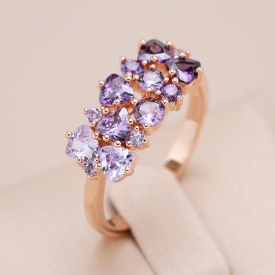 Anéis de zircão roxo combinando com gradiente de cor clara escura para mulheres acessórios de personalidade brilhantes