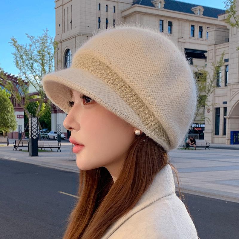Wool Hat Women's Autumn and Winter Warm Knitted Cap Cold Protection Ear Hat Rabbit Hair in The Elderly Hat