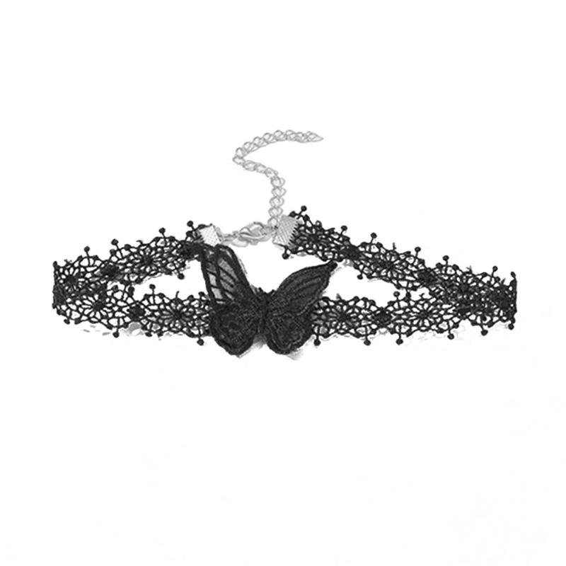 3 Pcs Black Lace Butterfly Choker Necklace Punk Clavicle Chain Necklace Adjustable Collar Chain Statement Jewelry