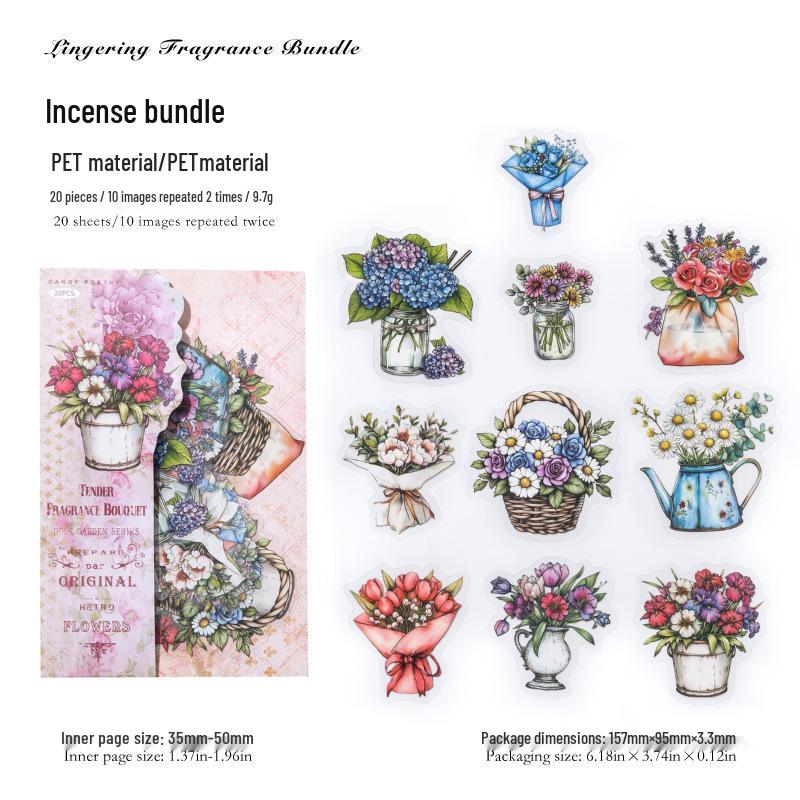 

Twilight Garden Floral White Ink Sticker Pack: Retro Journal Stickers, 6 Styles, 20 Sheets