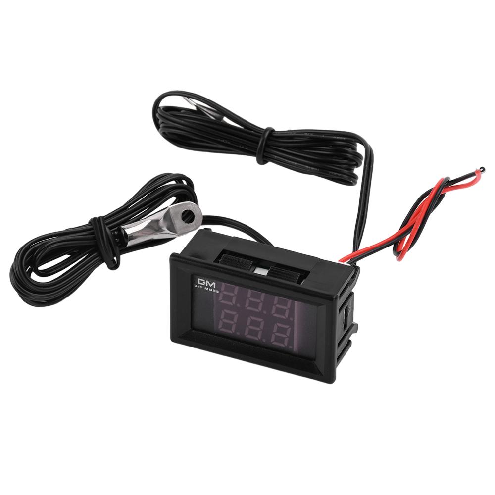 Three-Digit Dual-Display Digital Thermometer With NTC Metal DC4-28V Waterproof Dual Probes Red and Blue Display