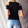 Women Cold Shoulder Short Sleeve T Shirt With Lace Up Detail