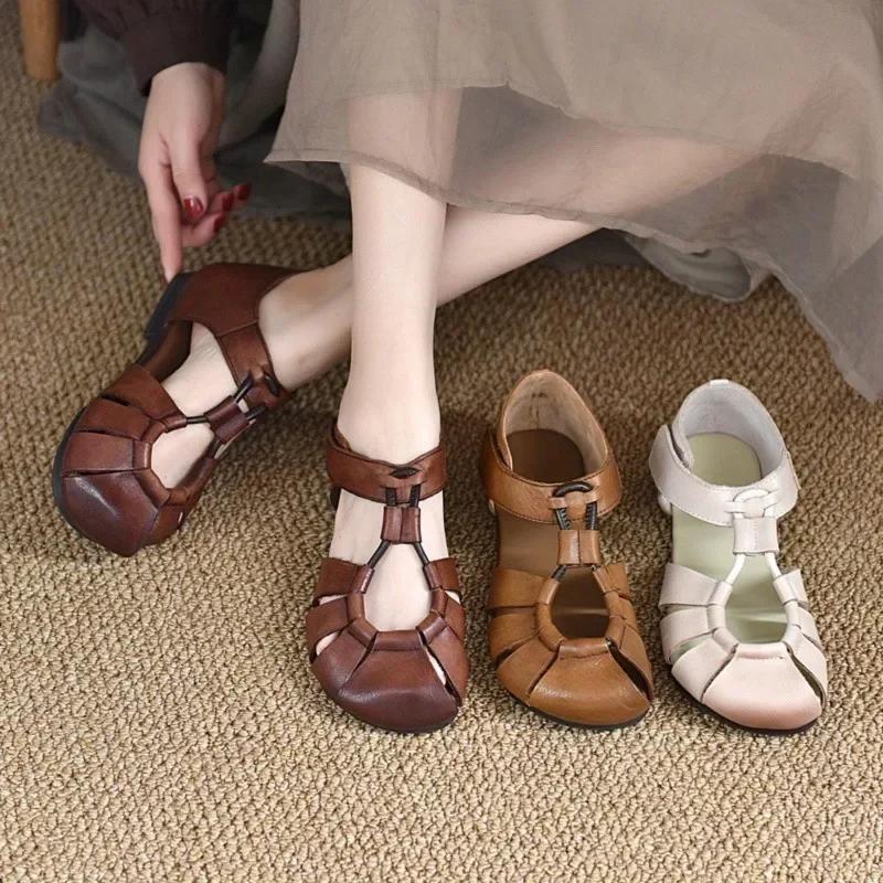 Fashion 2024 New Women's Shoes Closed Toe Women's Sandals Summer Casual Sandals Women Round Toe Solft Sole Hollow Flat Rome Shoes Women