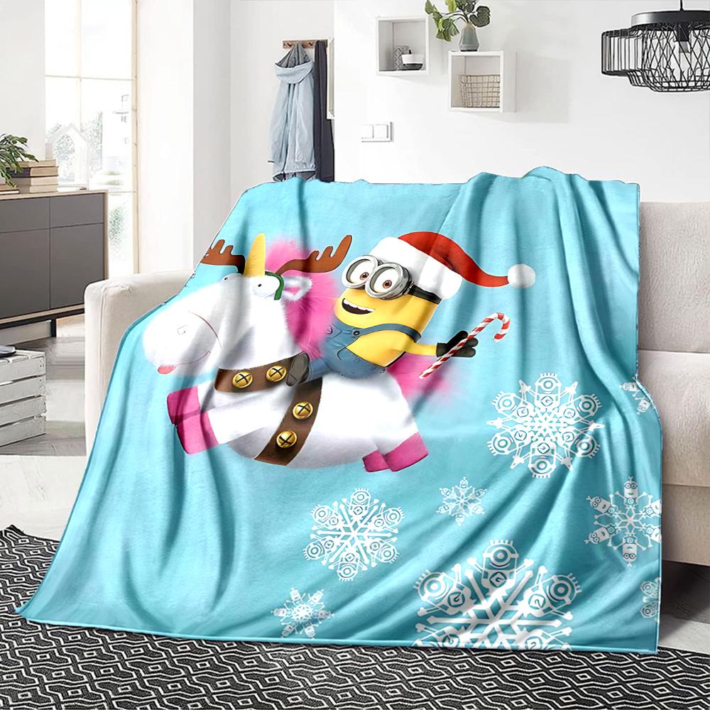 1Pc Christmas Minion Unicorn Blanket Soft Throw Blanket For Home Bedroom Bed Sofa Travel Office Solid Christmas Blanket