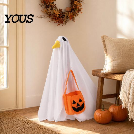 Halloween Centerpiece Decor Goose Outfit, Ghost Porch Clothes with Pumpkin Bag for 23" Decoration Statue, Party Accessory Outdoor Patio Lawn Yard Home