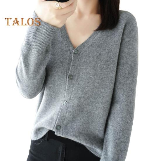 Women Knitting Sweater V-Neck Long Sleeve Button Down Sweater Cardigan Solid Color Loose Fit Crochet Texture Coat
