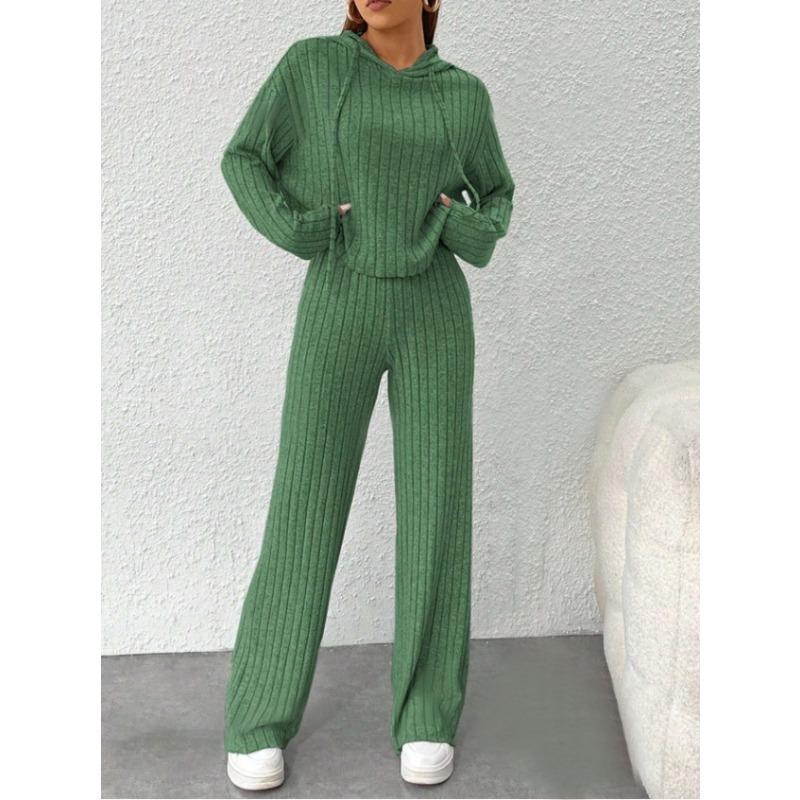 Women S Casual Knit Hoodie Sweatshirt And Pants Set