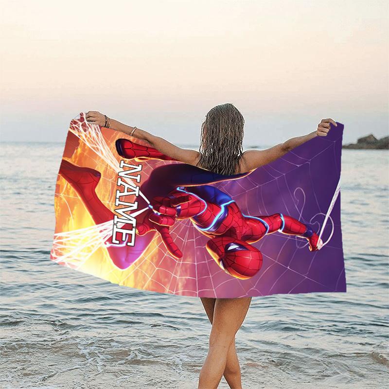 1pc Spider Man2 Beach Towel with Custom Name, Beach/Swimming/Bath/Picnic/Camping Towel, Suitable for Seaside Beaches