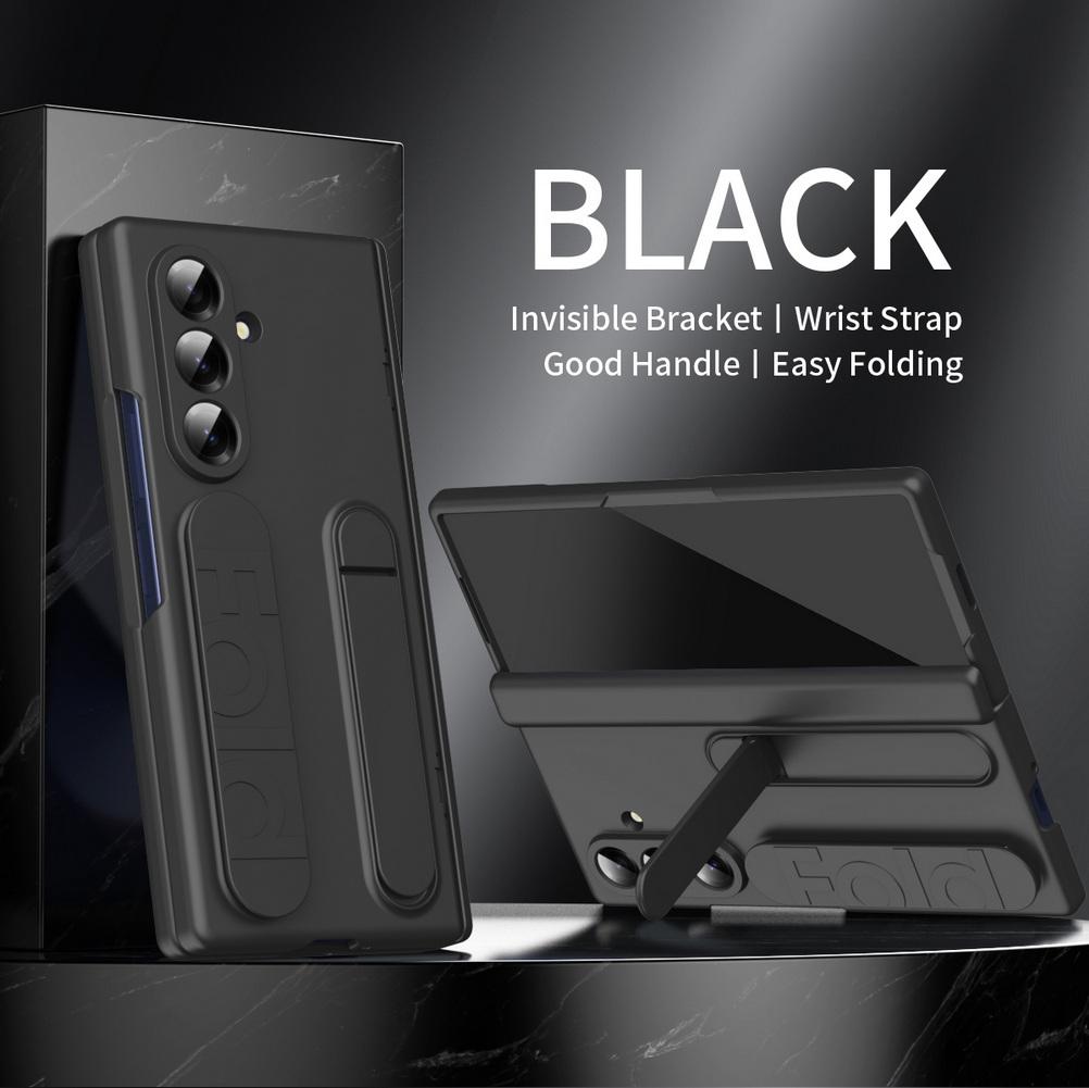 Silicone Wrist Strap Foldable Bracket Tempered Glass Case For Samsung Z Fold 7 6 Fold7 Galaxy Z Fold 5 4 3 Camera Protect Cover