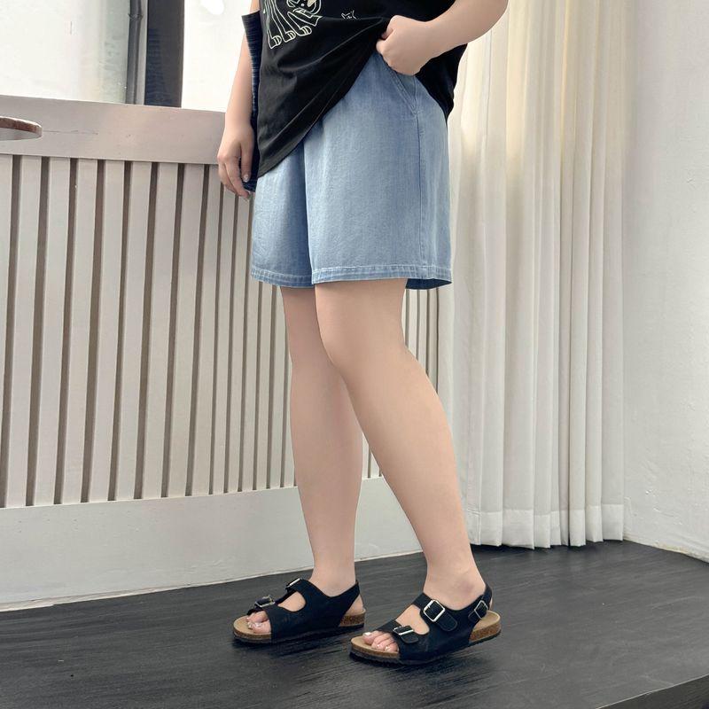 

Limited Edition Plus Size Women s Clothing [Universal Long Legs Shorts] Retro High Waist 100.00kg Denim Wide Leg Fifth Pants Light Blue 8xl