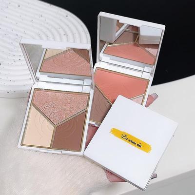 3-in-1 Highlight and Contour Palette - Brightening Nose Shadow, Cheek Shade, and Blush - Matte and Pearl Finishes Combined Bronzer Makeup