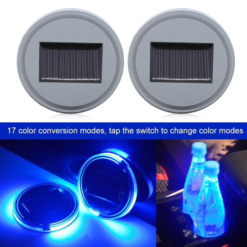 2pcs Solar LED Cup Pad Holder RGB 7 Colors Lights USB Car Bottle Bottom Mat