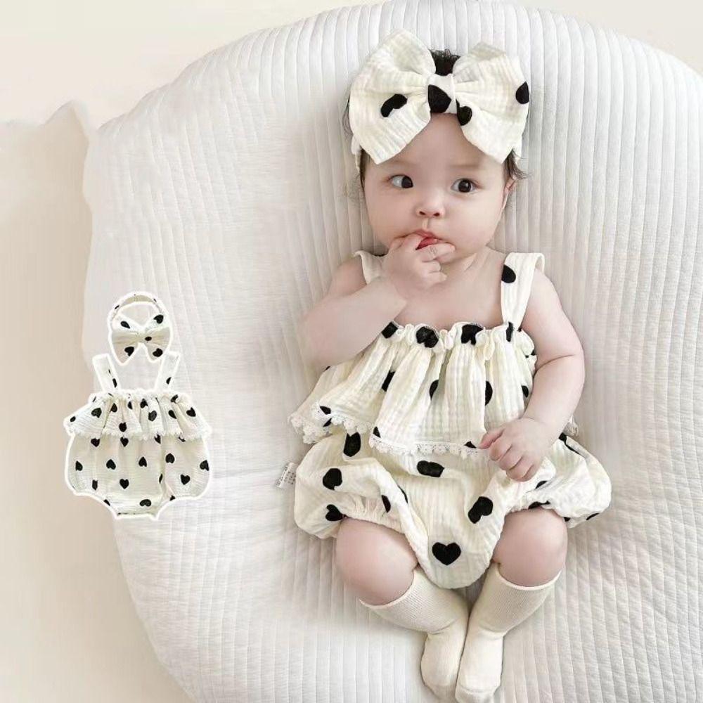 Ruffle Heart Baby Romper Bodysuit Baby Shorts Climb Suit Lace Baby Jumpsuit  Infant Wear