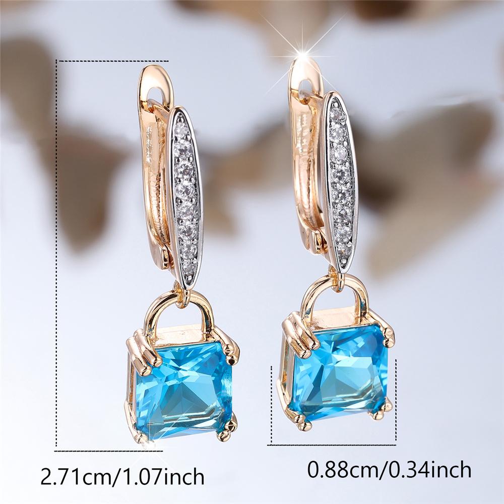 Charm Female Water Blue Crystal Zircon Stone Hoop Earrings Gold Color Simple Wedding Jewelry For Women