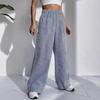 Women's Blue and White Striped Wide Leg Pants with Pockets, High Waist Comfortable Casual Trousers