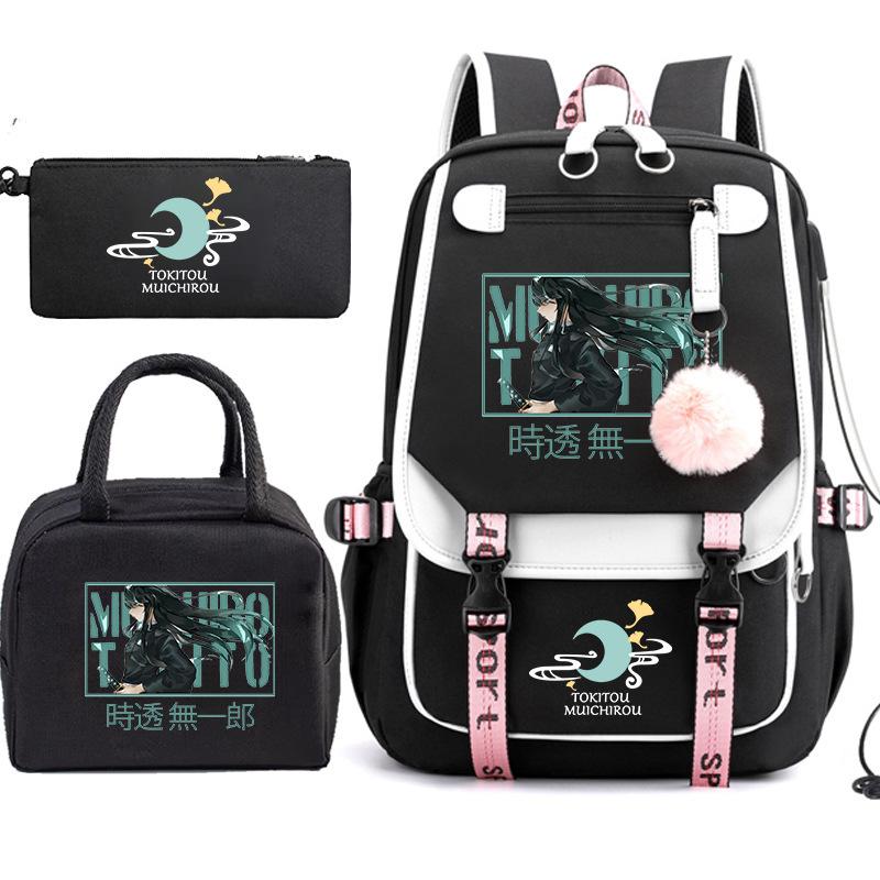 Riman Printed Pencil Bag, Lunch Bag, Schoolbag, Three-in-one, Elementary, Junior High and High School Students Travel Backpack