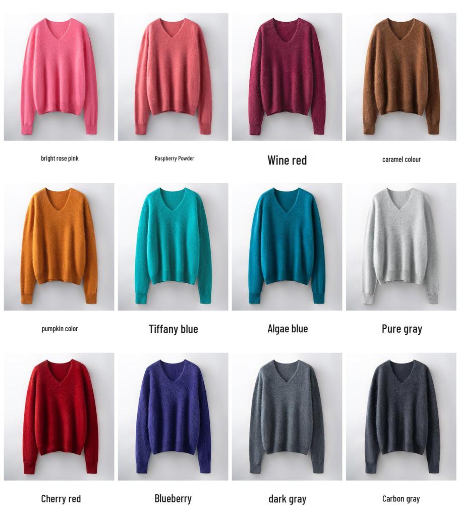 Women's Brushed Wool V-Neck Long-Sleeve Sweater: Autumn/Winter Loose Slimming Knitted Pullover Top