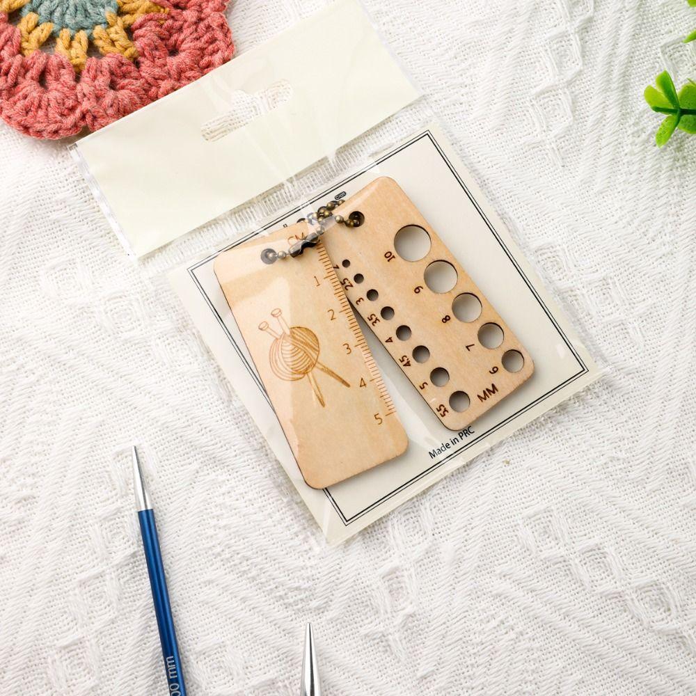 Sewing Supplies Knitting Ruler Gauge Wooden Wooden Stitch Needle Clip  Knitting Tools Accessories