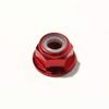 Set of 8 lightweight aluminum wheel nuts (4 blue, 4 red) for Tamiya 101 scale vehicles. Includes plastic flanges. Ideal for weight reduction and