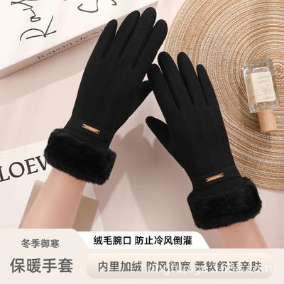 Warm Gloves Women's Winter Outdoor Heat Storage Travel Windproof Thickened Fabric Cold Cycling Warm Gloves