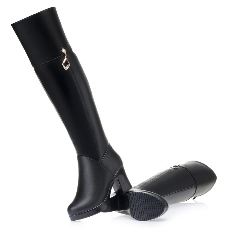 Fashion GKTINOO Women's Over The Knee Boots Natural Wool Genuine Leather Women Winter Boots Warm High-heel Women Motorcycle Boots