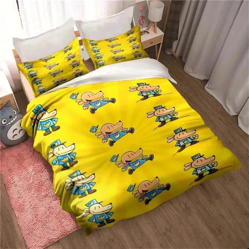 DOG MAN Cute Cartoon Pattern Bedding Set Duvet Cover Set Single Double Bed King Size Bed Set Adult Boys Bedroom Anime Sheet